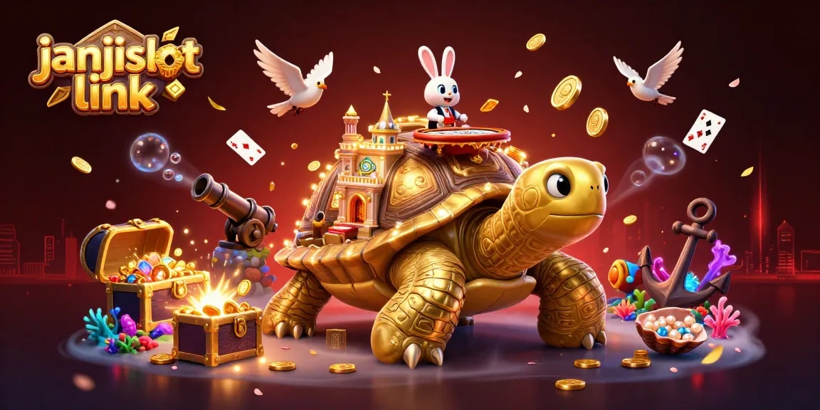 Win big with janjislot link in this vibrant 3D casino scene featuring unique game elements.