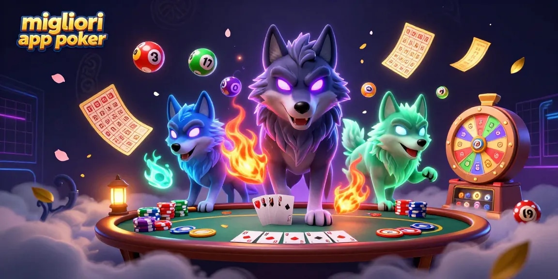 Migliori app poker: Esplora i tavoli e le chips di poker colorati in un'illustrazione vivace.