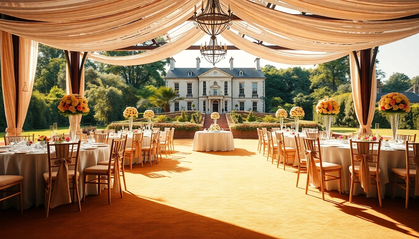 Engaging view of Stowe Venue Hire showcasing elegant event setup against lush grounds.