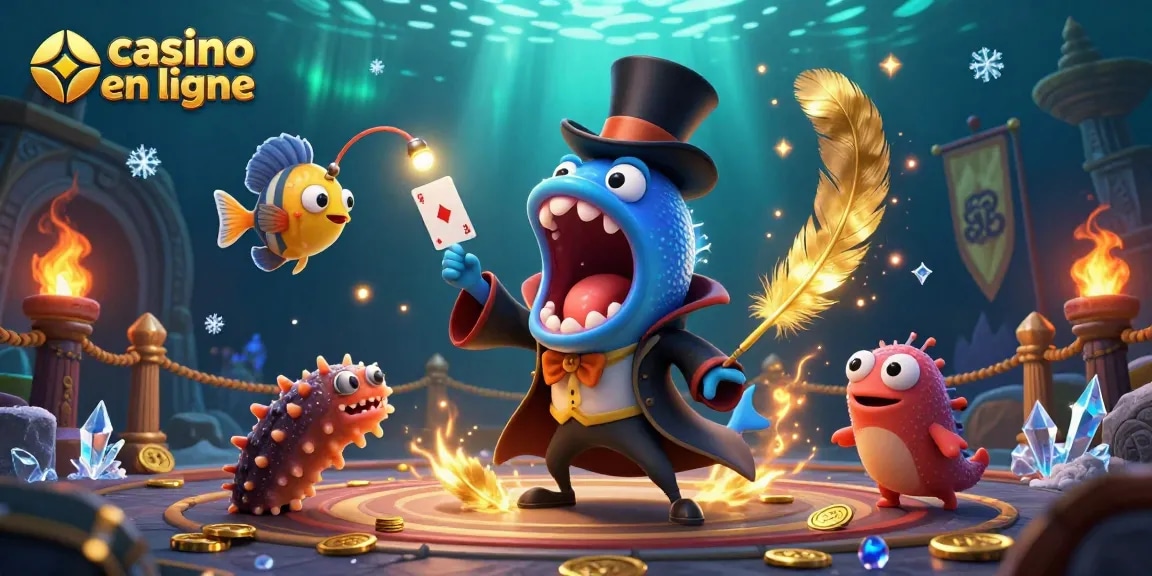 Découvrez le spectacle de jeux de casino en ligne avec un poisson-lanterne et une anguille illuminée en scène.