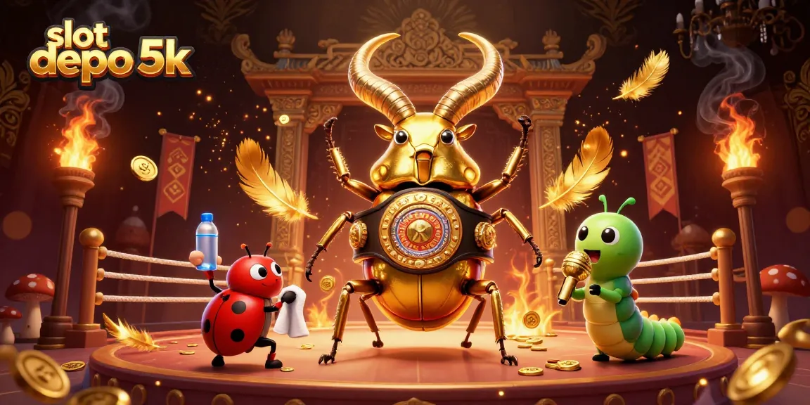 Experience high-stakes action with slot depo 5k featuring a giant golden beetle in an epic casino battle.