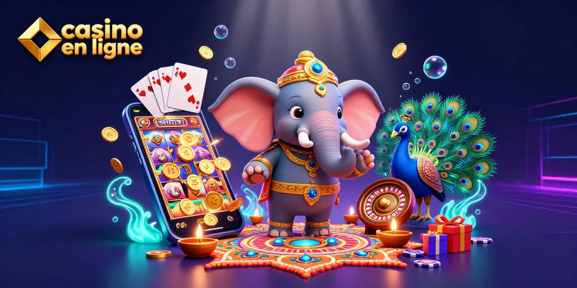 Profitez des jeux de casino en ligne avec l'éléphant coloré et le paon dans un décor vibrant.