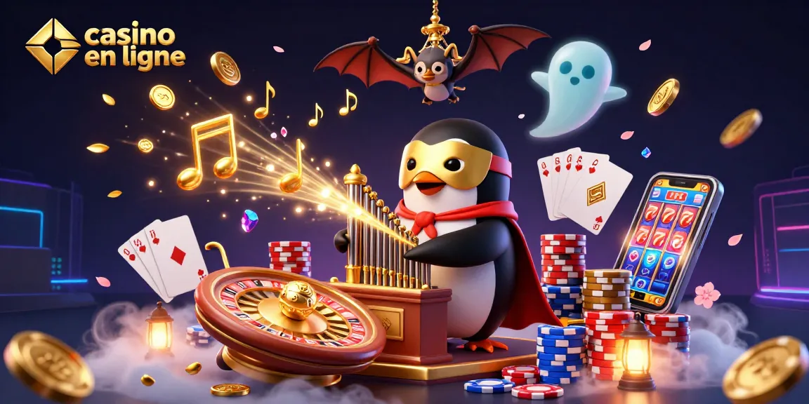 Jouez au casino en ligne avec le pingouin opéra, des pièces en or et des jeux captivants.