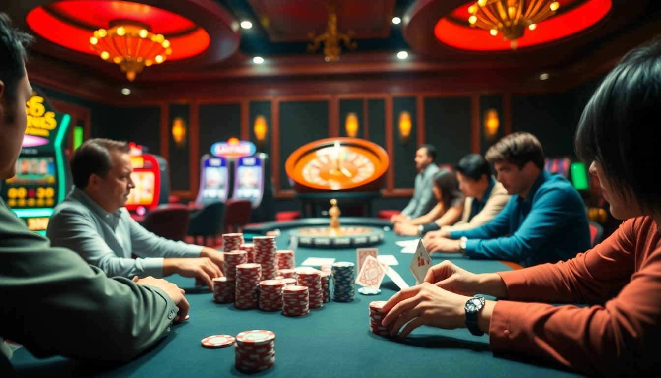 Experience the thrill of S88 casino gaming with vibrant poker tables, dynamic players, and exciting slot machines.