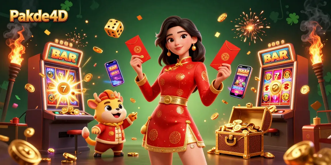 Join the vibrant action at Pakde4D, where gamblers celebrate wins with festive symbols and dynamic gaming elements.