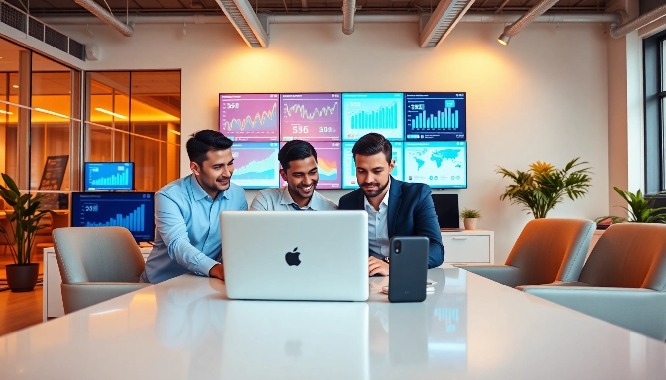 Explore effective strategies in smm services through a dynamic digital marketing team collaborating in a modern workspace.