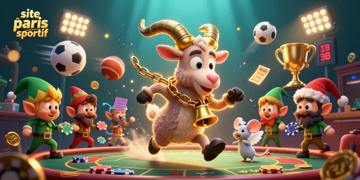 Animation dynamique sur un site de paris sportif avec le Krampus et des gremlins en action.
