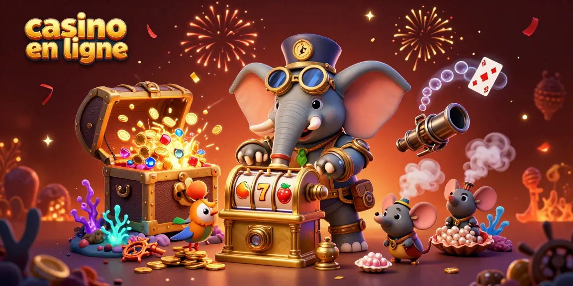 Découvrez une scène vibrante où un éléphant steampunk opère une machine à sous en ligne.