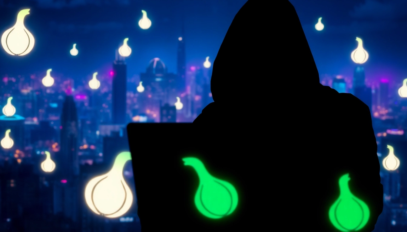 Explore the hidden wiki dark web scene with neon symbols against a mysterious cityscape.