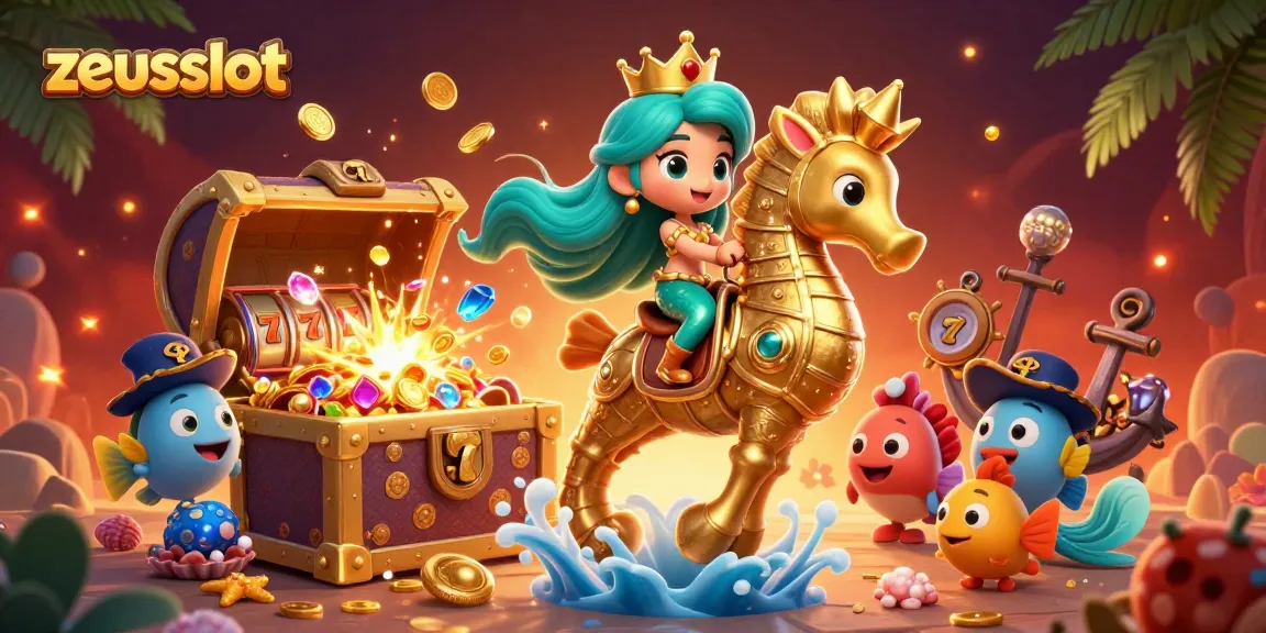 Spin and win big with zeusslot in a vibrant underwater casino scene filled with treasures.