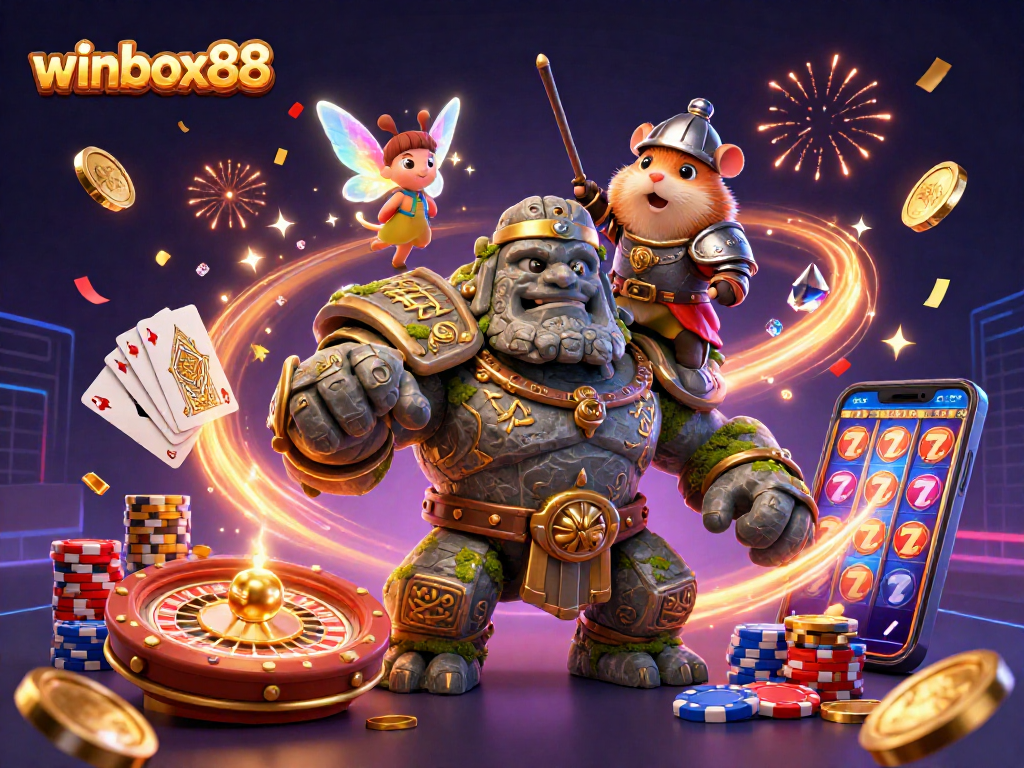 Join the excitement at winbox88 with a captivating 3D illustration of a magical casino scene.