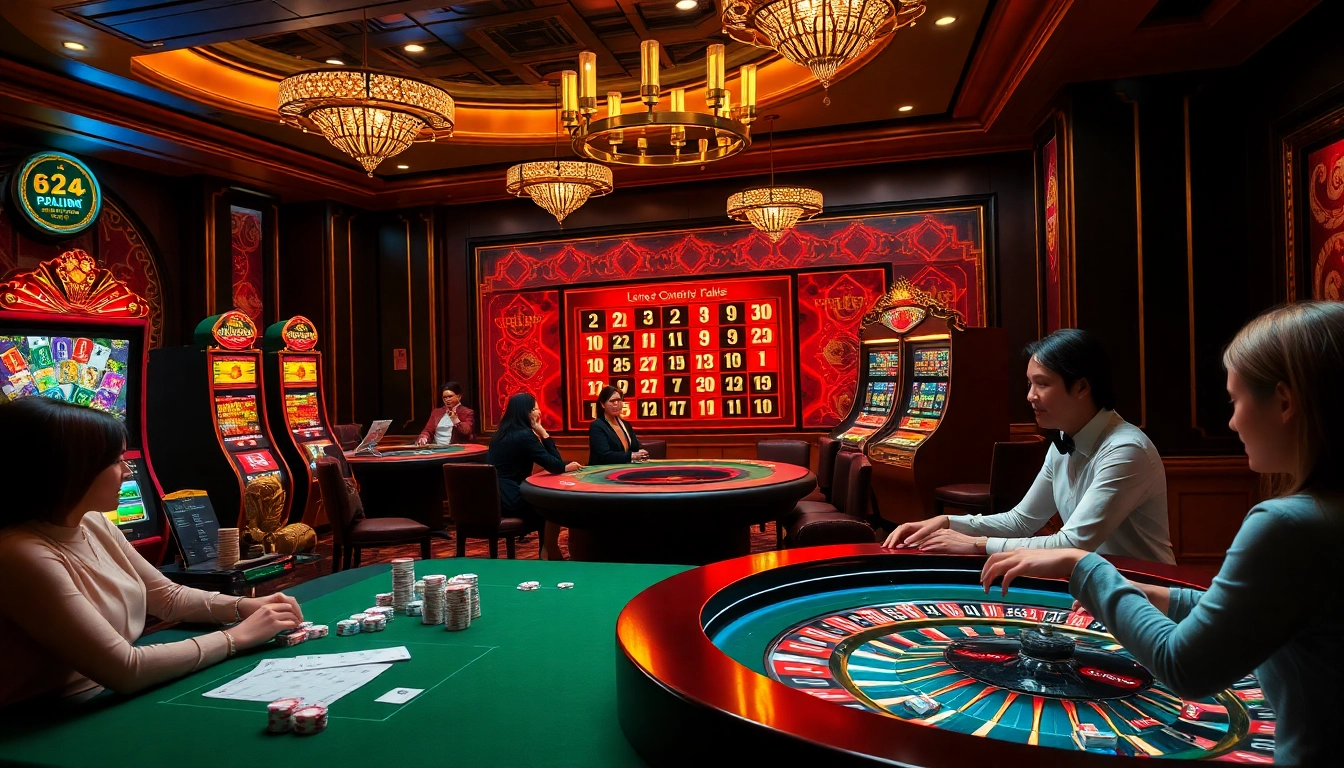 Découvrez le luxe et l'excitation dans cette scène de casino en ligne 2026 mettant en avant des joueurs profitant de jeux de table.