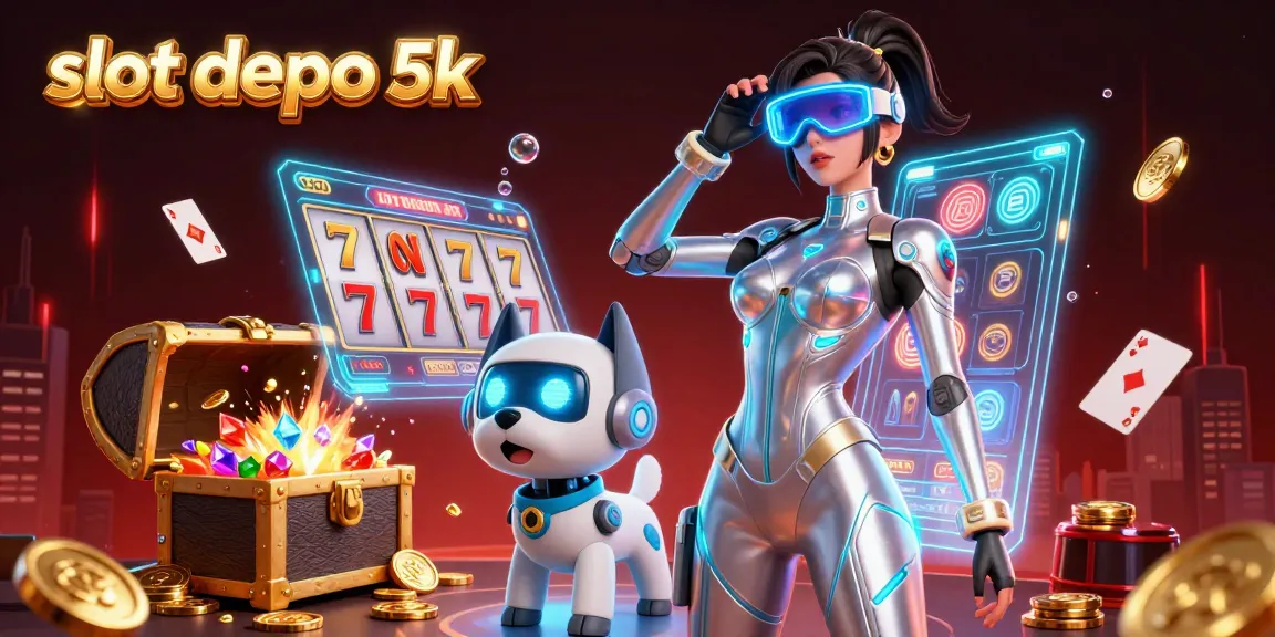 Experience the thrill of slot depo 5k with vibrant gaming visuals, including 3D characters and dynamic casino elements.