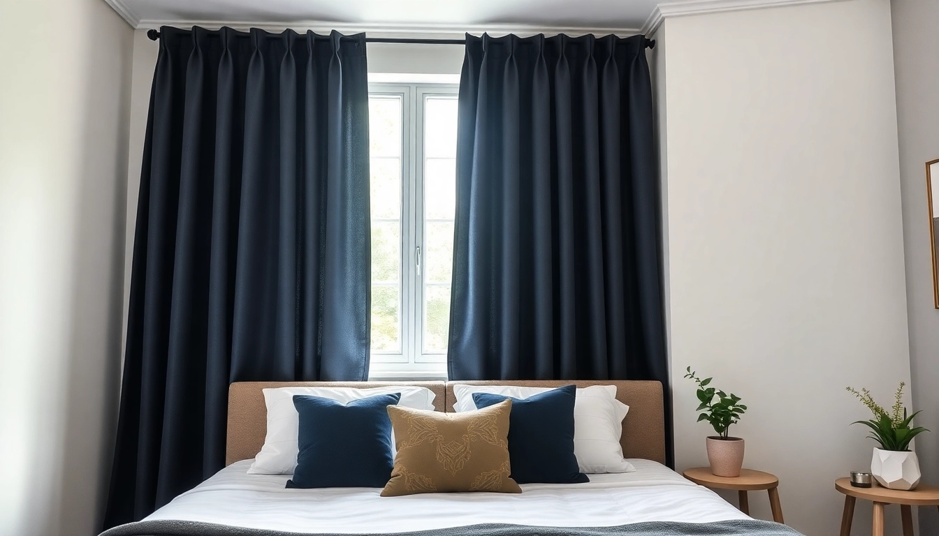Geniet van de luxe van verduisterende gordijnen in een sfeervolle slaapkamer met rustgevende kleuren.