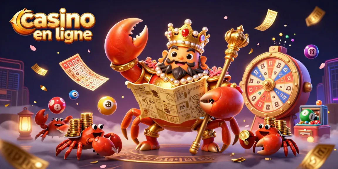 Amusez-vous au casino en ligne avec un crabe doré et des jeux dynamiques pleins de couleurs.