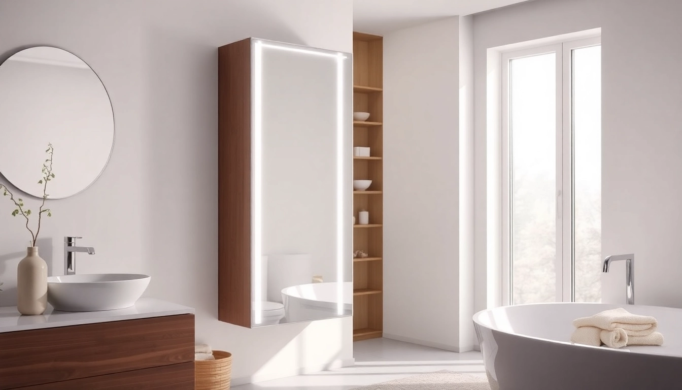 Funktionaler sonni Spiegelschrank mit modernem Design und integriertem Licht in einem Badezimmer.