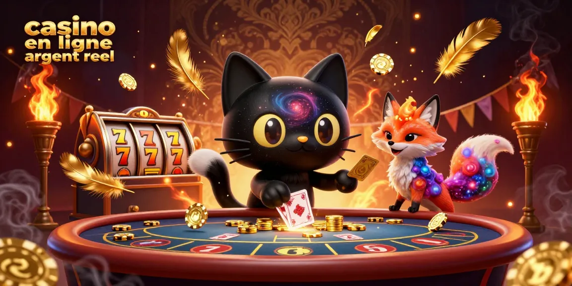 Table de casino en ligne argent réel où un chat et un renard magiques attirent des jetons d'or.