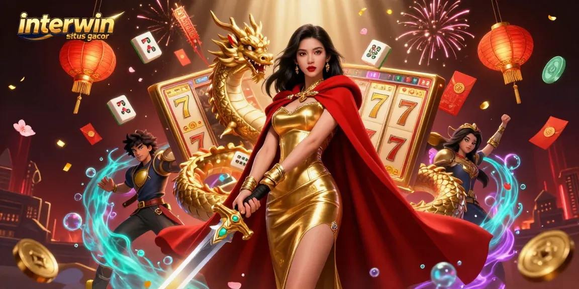 Win big with interwin situs gacor featuring a warrior queen and dynamic casino elements.