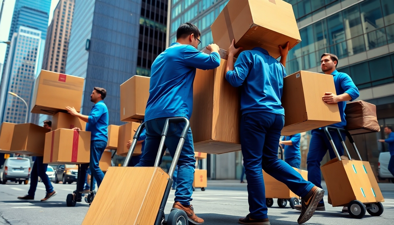 Efficient moving company Canada transporting boxes in an urban setting.
