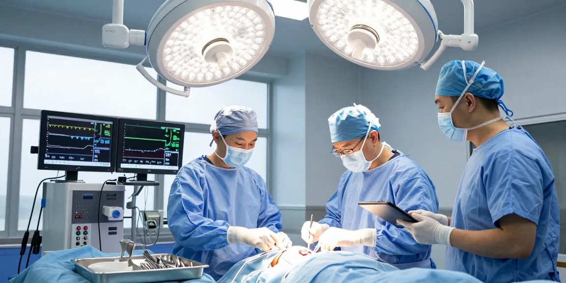Detailed operating room scene showcasing beyin tümörü ameliyatı with surgical team and advanced equipment, emphasizing precision and expertise