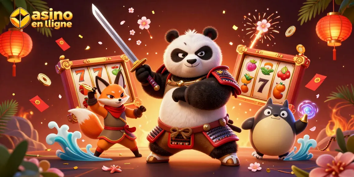 Un spectacle de casino en ligne avec un panda samouraï et des éléments de jeu dynamiques.