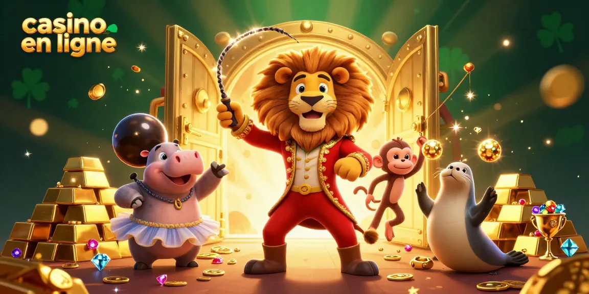 Vivez l'excitation du casino en ligne avec un lion majestueux et des personnages captivants.