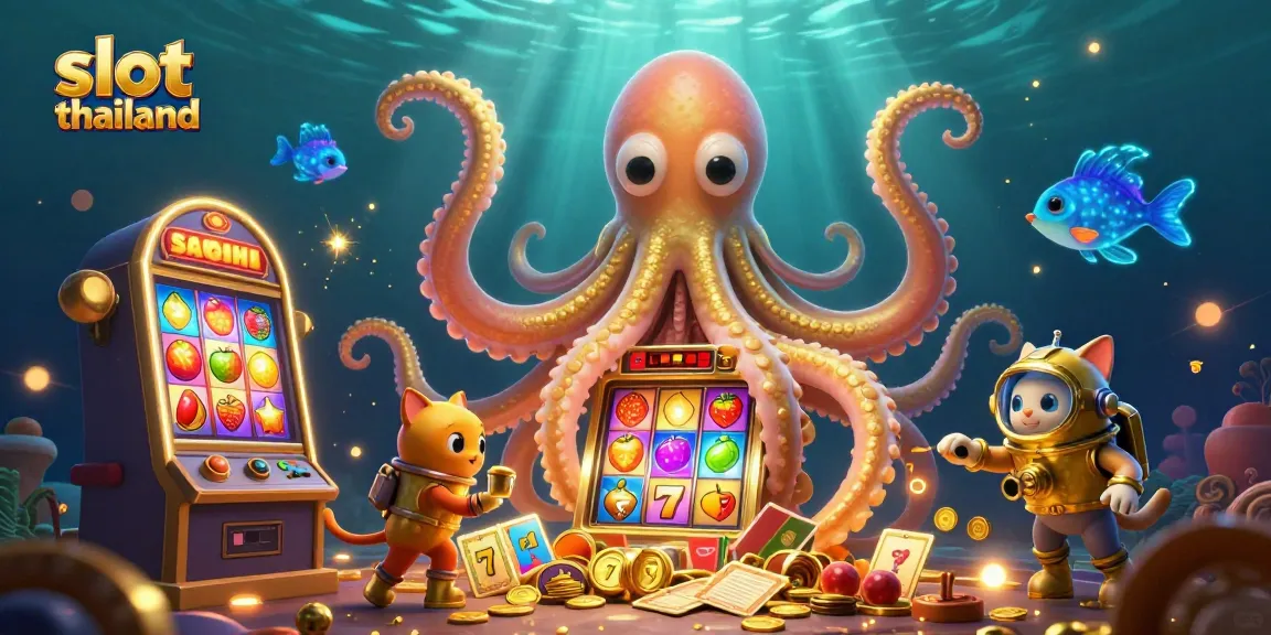 Experience thrilling gameplay with slot thailand, showcasing a colossal kraken, diving cat, and lively slot reels.