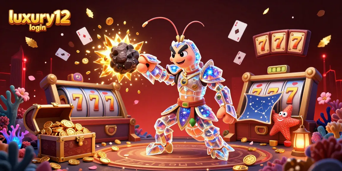 Engage with luxury12 login in a vibrant casino scene featuring dynamic slot games and gold treasures.