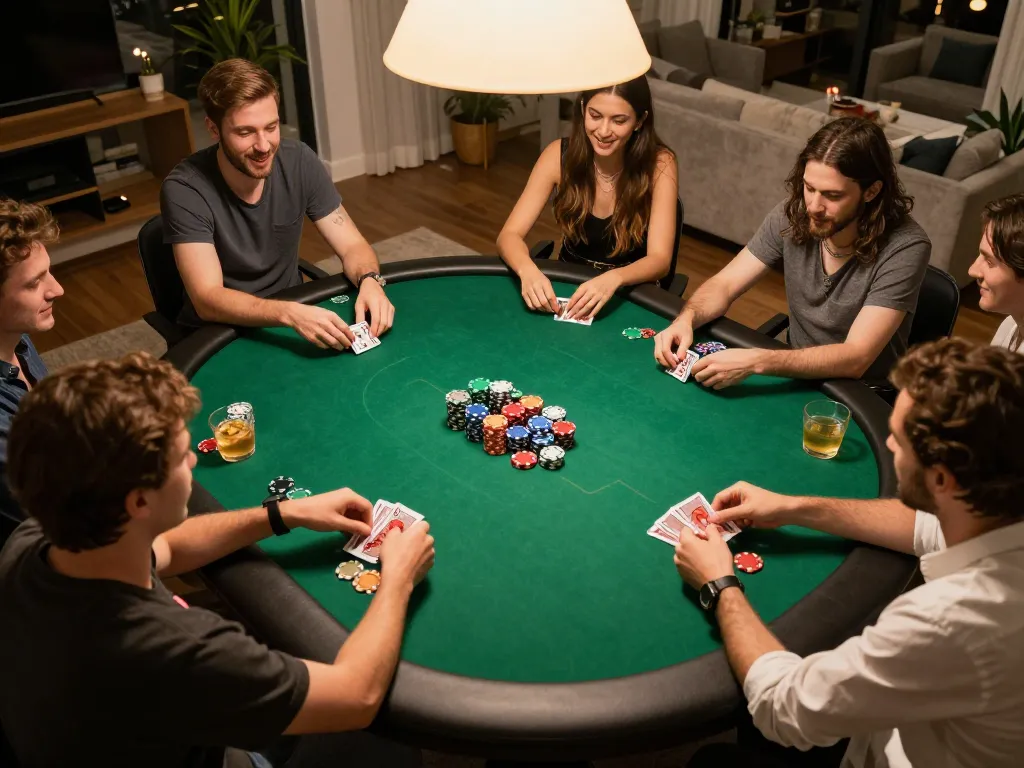 Friends playing poker at home showcasing online casinos in Canada reddit strategy in action