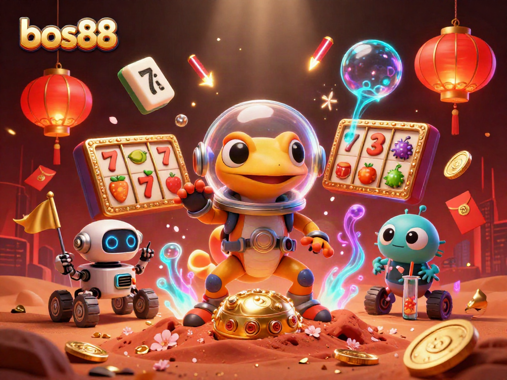 bos88 bermain slot di kasino emas Mars yang tersembunyi, dengan gecko kartun dan robot mendukung