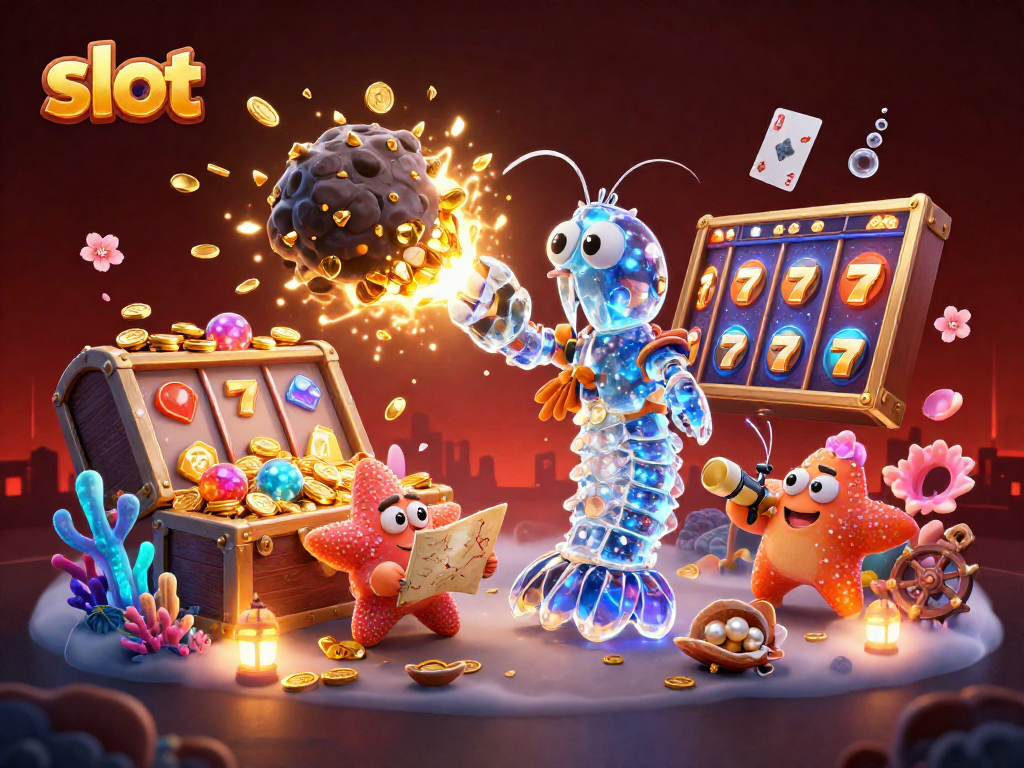 Experience thrilling slot action with vibrant characters and game elements in this dynamic 3D casino scene.