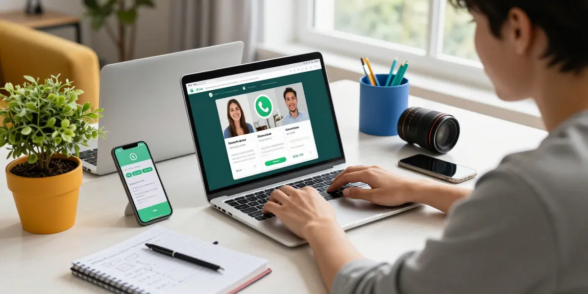 Engaged user operating WhatsApp電腦版 on laptop in a vibrant home office setting, showcasing productivity and communication.