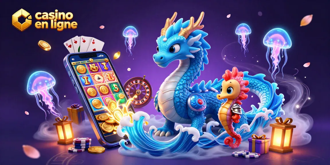 Découvrez le monde des jeux de casino en ligne avec un dragon d'eau, un chevalier hippocampe, et des effets lumineux dynamiques.