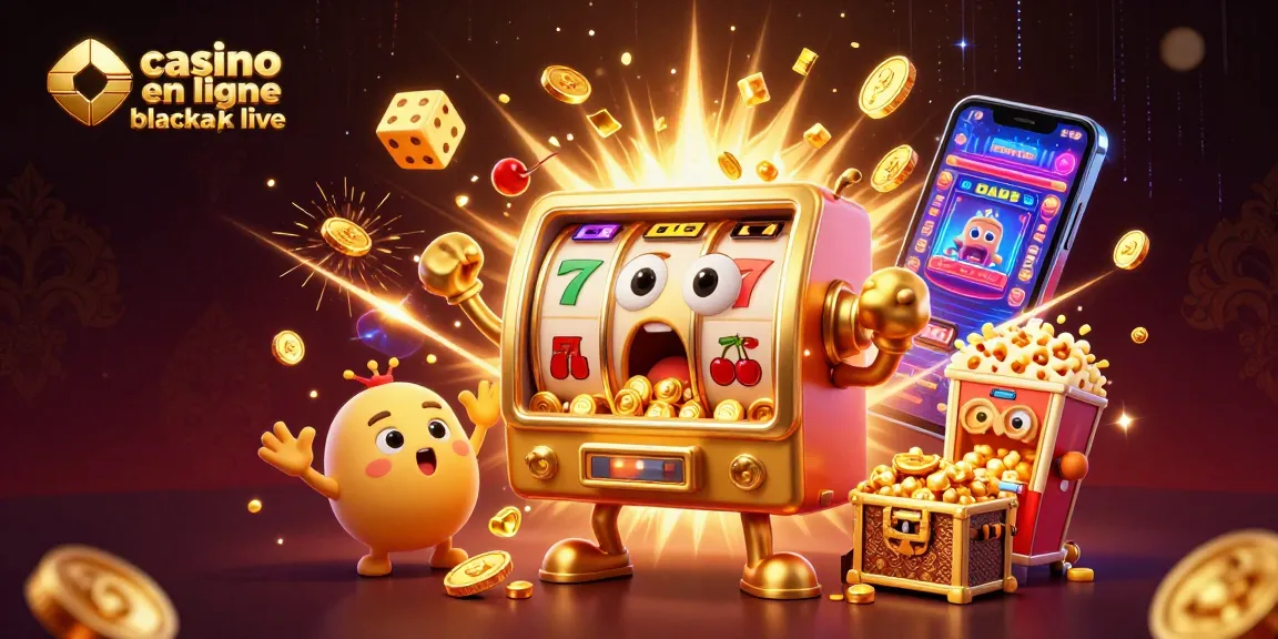 Vivez l'excitation du casino en ligne blackjack live avec notre illustration animée de machines à sous dorées gagnantes.