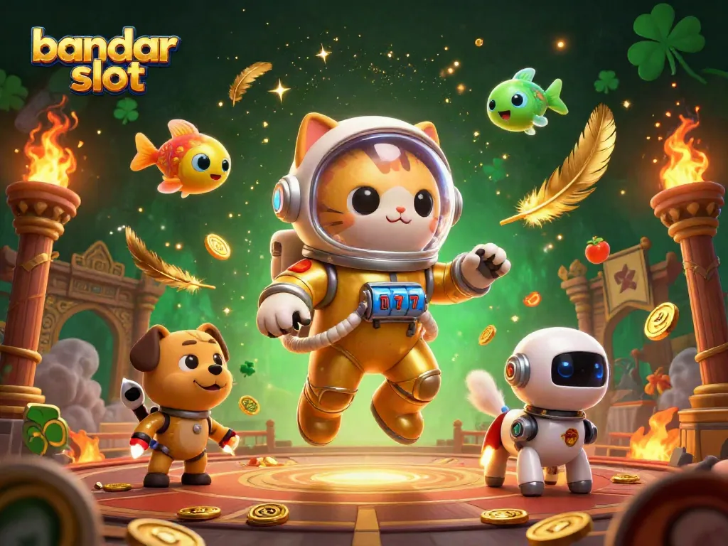 Experience exciting gameplay in a vibrant bandar slot scene with characters and golden rewards.