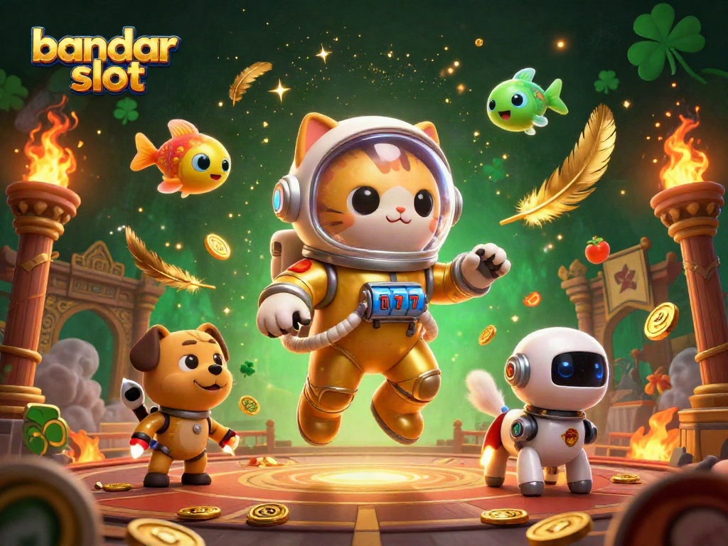 Experience exciting gameplay in a vibrant bandar slot scene with characters and golden rewards.