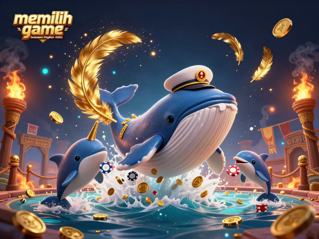 Menampilkan karakter whale 3D dan narwhal dalam permainan slot online, memilih game berdasarkan tingkat risiko untuk pengalaman yang menyenangkan.