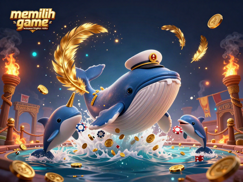 Menampilkan karakter whale 3D dan narwhal dalam permainan slot online, memilih game berdasarkan tingkat risiko untuk pengalaman yang menyenangkan.
