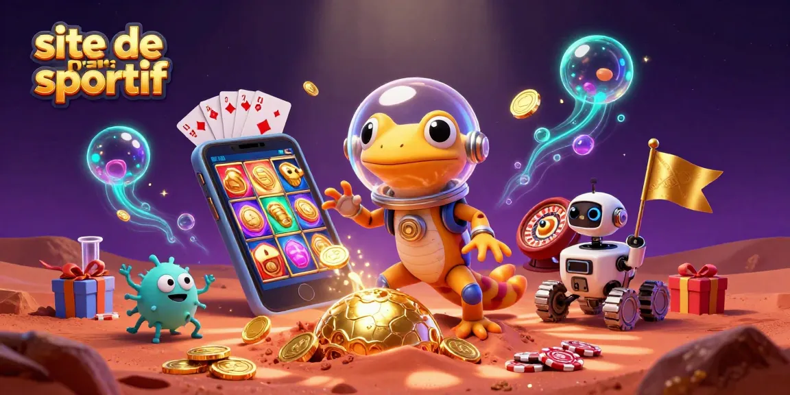 Pariez sur le site de paris sportif avec une illustration captivante d'un gecko martien et un robot