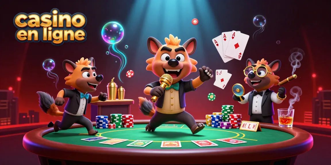 Plongez dans l'univers du casino en ligne avec des hyènes animées au bar et sur scène.