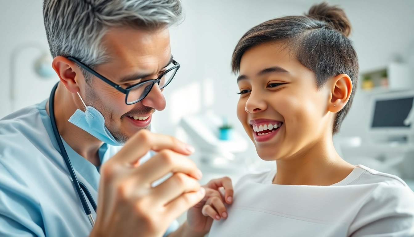 Orthodontics consultation with a professional orthodontist and a young patient.