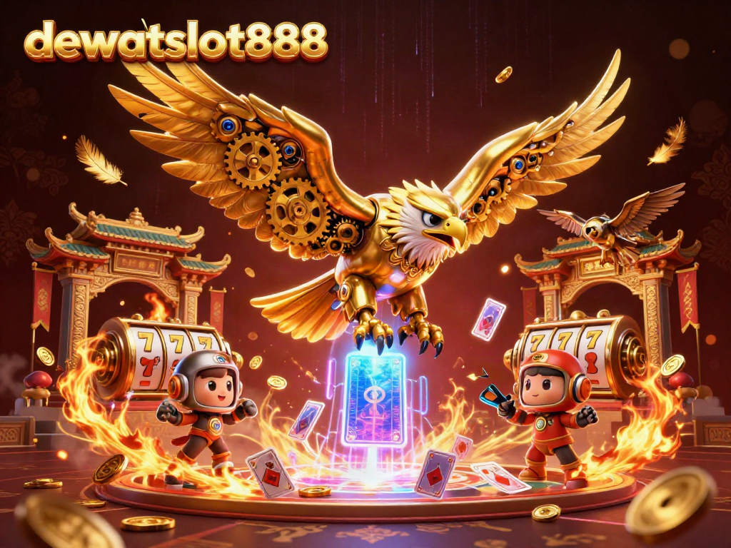 dewataslot888 terjun ke dunia slot online yang berkilauan dengan kartu holografik di sekelilingnya