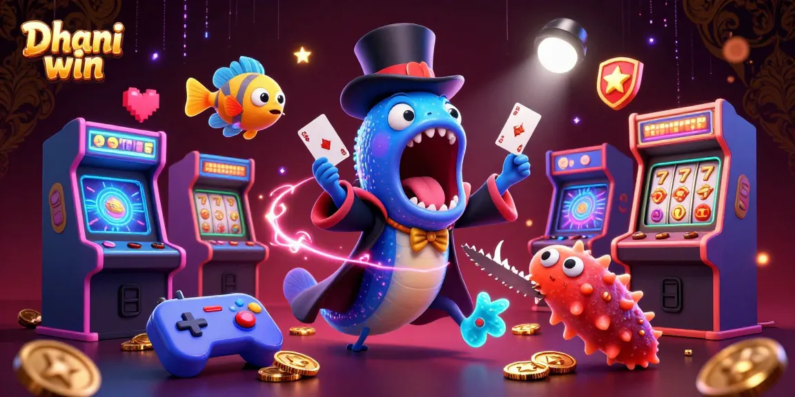 Dhani win showcases a vibrant, engaging 3D illustration of deep-sea creatures enjoying dynamic casino elements.
