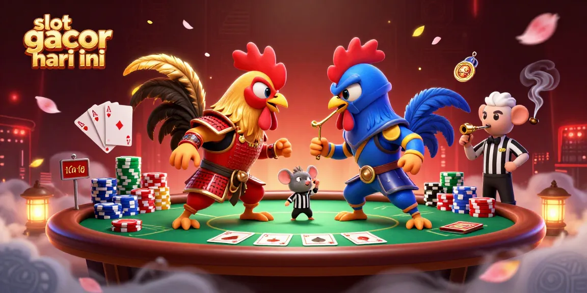 Experience the thrill of slot gacor hari ini with dynamic 3D roosters and casino elements.