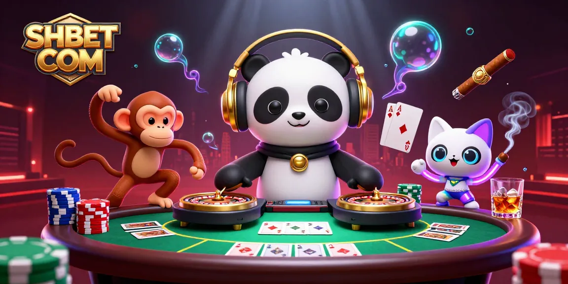 Engage with the vibrant atmosphere at SHBET COM, featuring the DJ panda and lively casino elements in a festive scene.