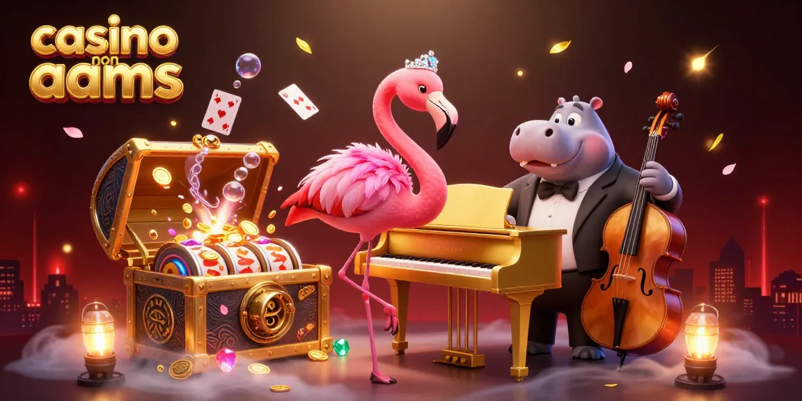 Casinò non AAMS con divertenti slot machine e un flamingo in un ambiente di festa.