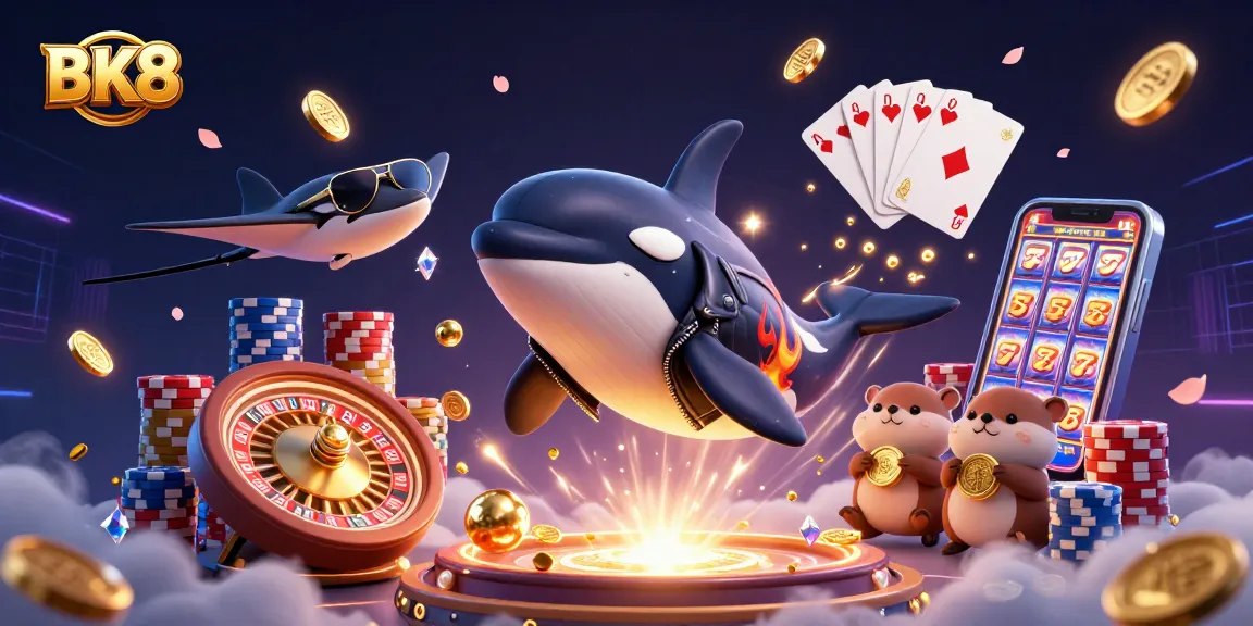 Engage in thrilling gaming action at BK8 with vibrant characters and casino elements.