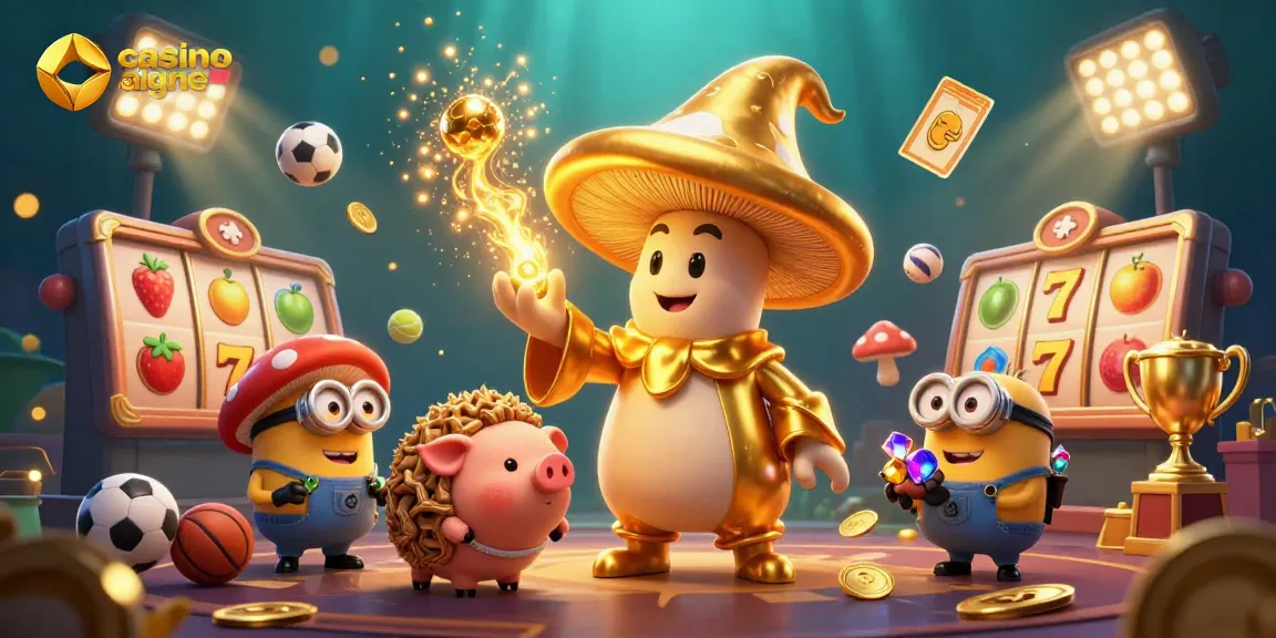 Jouez au casino en ligne avec un magicien champignon doré et des éléments de jeux dynamiques.