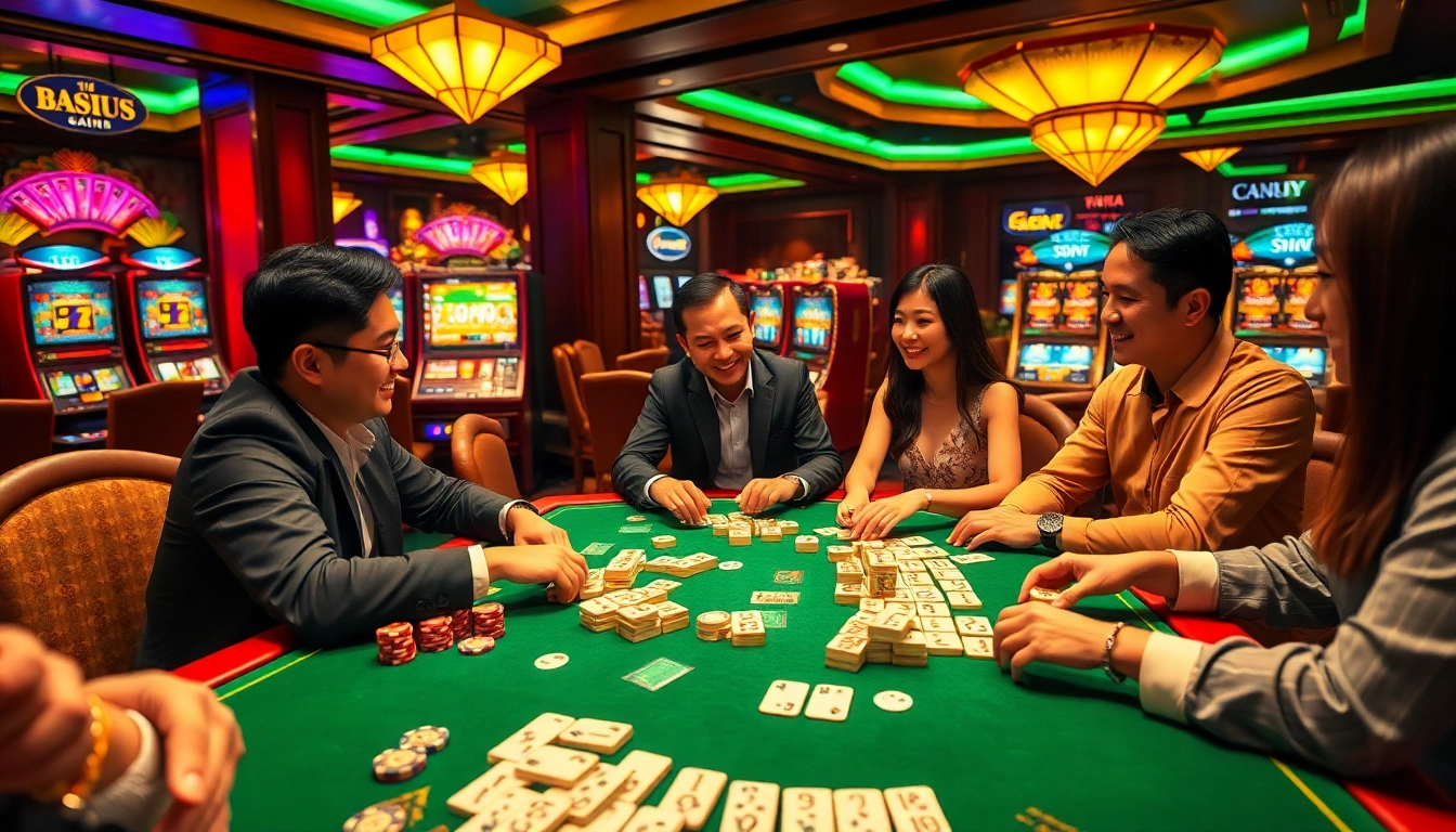 Players strategizing in a thrilling game of link mahjong at a luxurious casino.