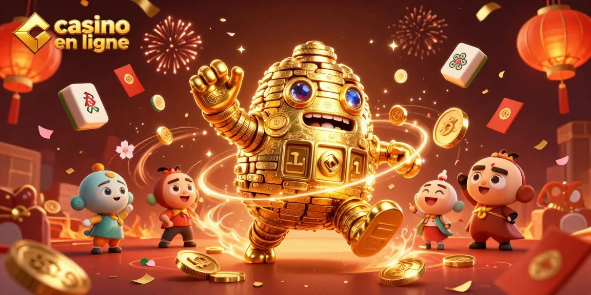 Jouez à des jeux captivants de casino en ligne avec un golem doré et des éléments festifs.